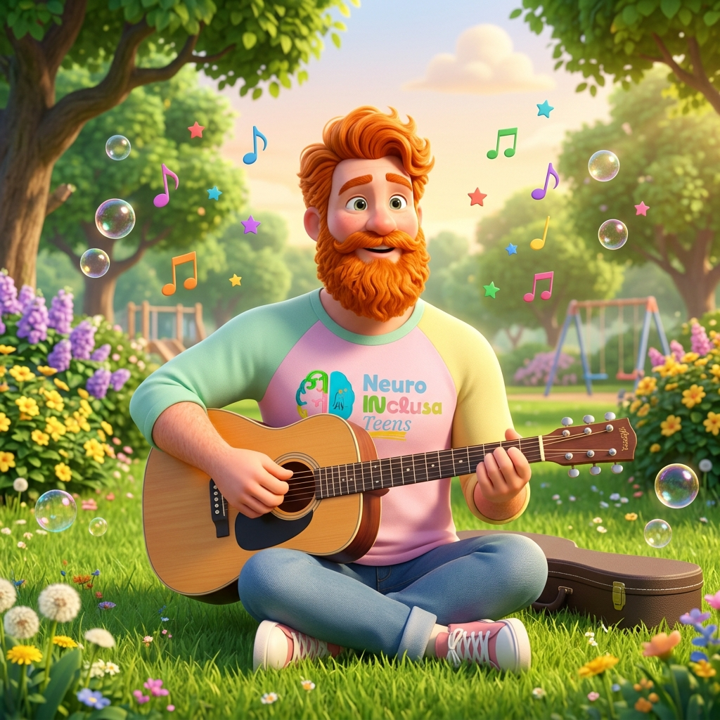 Atividade musical com violão em ambiente acolhedor